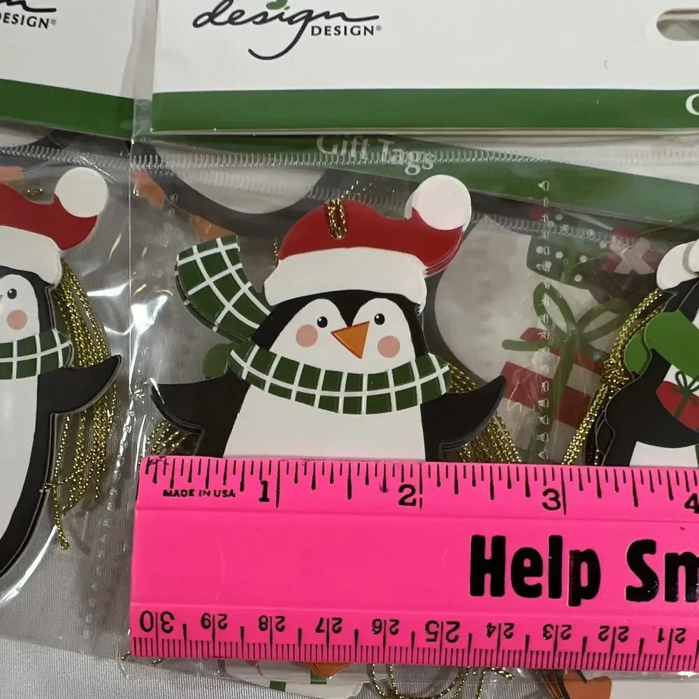 Design Design Christmas Penguin Gift Tags Gold String Polka Dot Plaid lot of 60